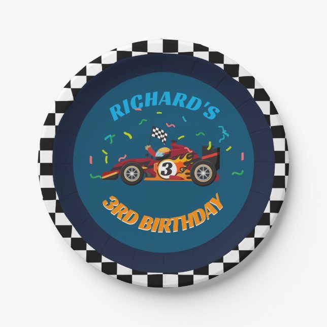 Racing Kid's Birthday Race Car Theme Invitation Paper Plates (Front)