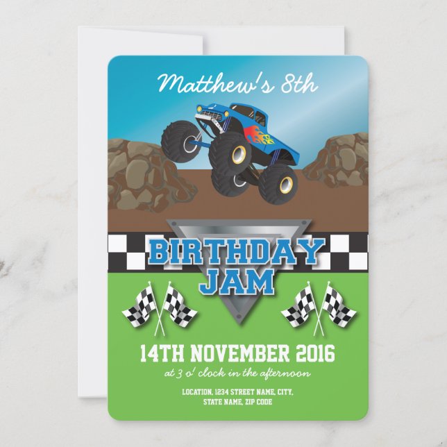 Racing Monster Jam Truck Birthday Party Invitation (Front)