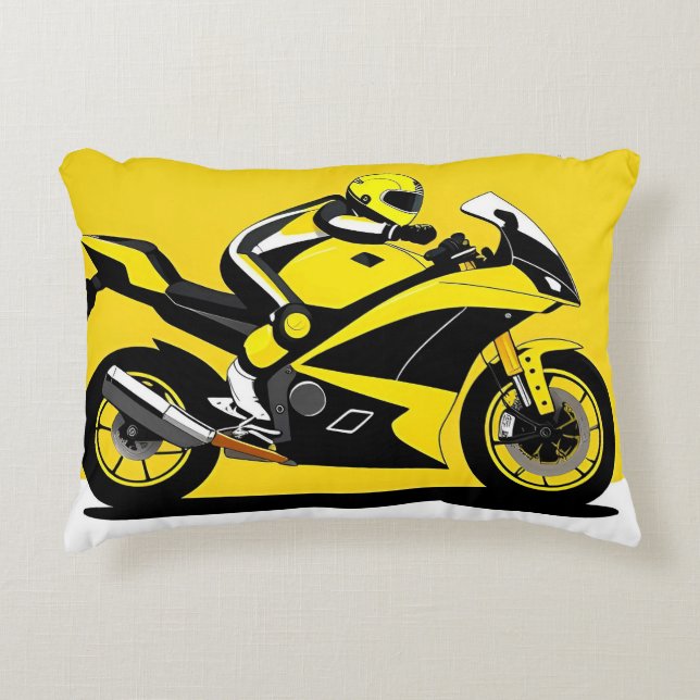 Racing Motorcycle and Rider Accent Pillow (Front)