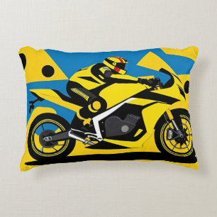 Racing Motorcycle and Rider Accent Pillow