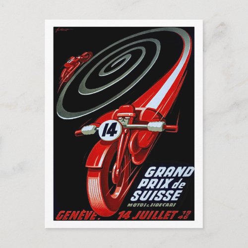 Racing motorcycle on speed vintage postcard