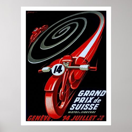 Racing motorcycle on speed vintage poster