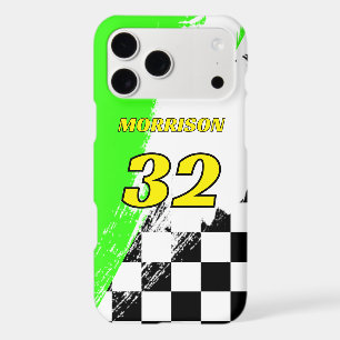 Racing Name Number Bright Green Black and Yellow iPhone 17 Pro Max Case