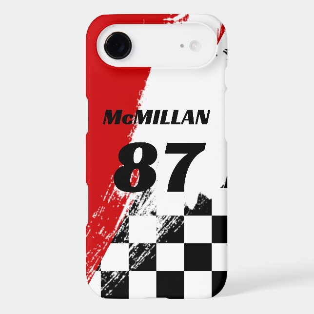 Racing Name Number Red Checkered Black and White  Case-Mate iPhone Case (Back)