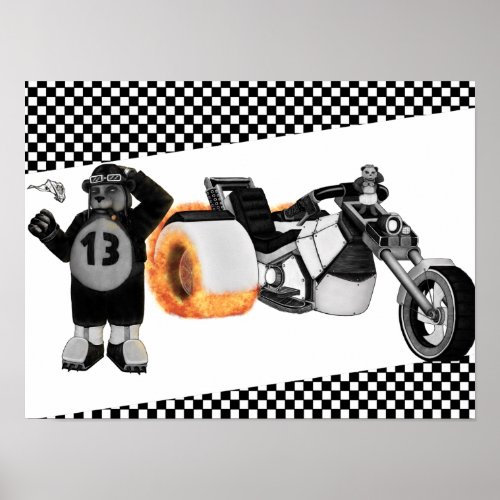 Racing Panda Patrol black and white detailed Poster