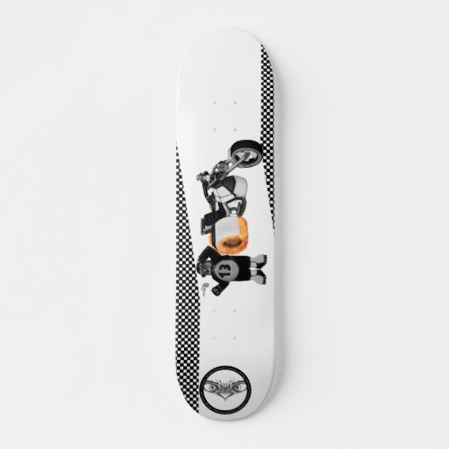 Racing Panda Patrol black and white detailed Skateboard