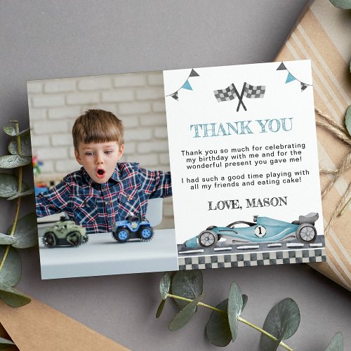 Racing Party Birthday Photo Thank You Card