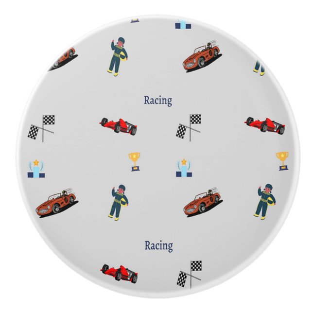 Racing pattern on gray ceramic knob (Front)