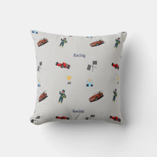 Racing pattern on gray throw pillow
