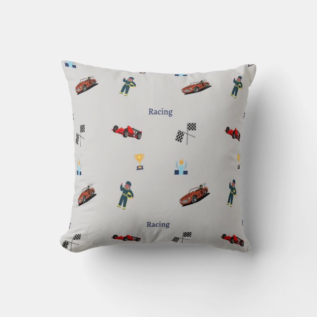 Racing pattern on gray throw pillow (Front)
