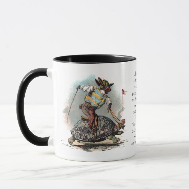 Racing Rabbit Riding Tortoise Mug (Left)