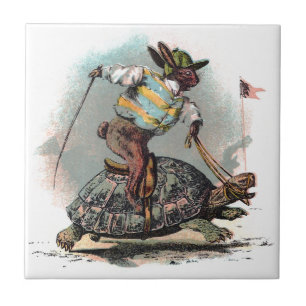 Racing Rabbit Riding Tortoise Tile