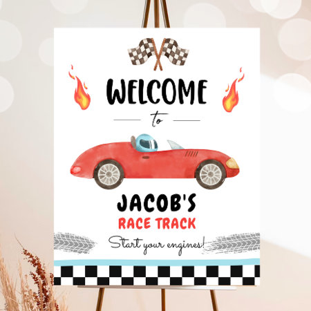 Racing Race Car Two Fast Curious Boy Welcome Poste Poster