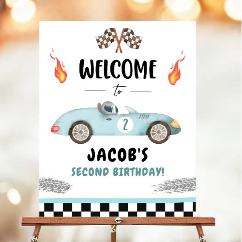 Racing Race Car Two Fast Curious Boy Welcome Poster