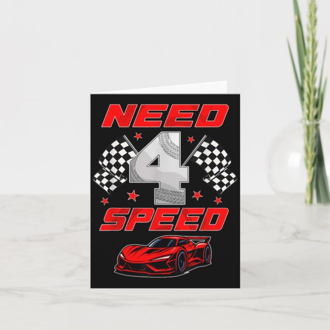 Racing Racecar 4 Year Old 4th Birthday Boy Girl Ne Card (Front)