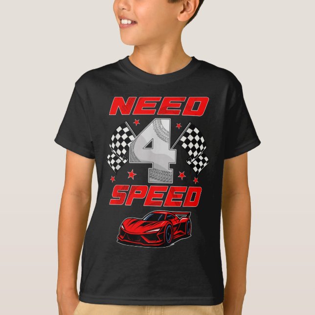 Racing Racecar 4 Year Old 4th Birthday Boy Girl Ne T-Shirt (Front)