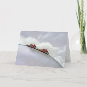 Racing rats skiing downhill fun unique rat art card