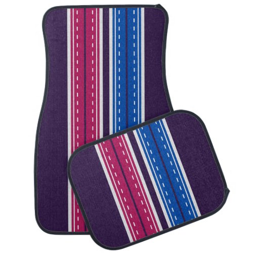 Racing Red Blue Stripes Car Floor Mats Set