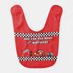 RACING RED Boy 1st Birthday Red race car party Baby Bib