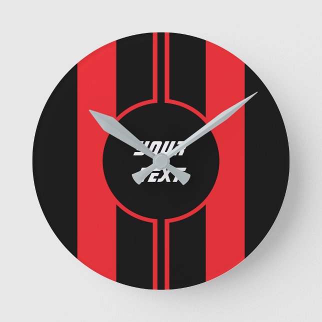 Racing Red Double Stripes Sports Custom Round Clock (Front)
