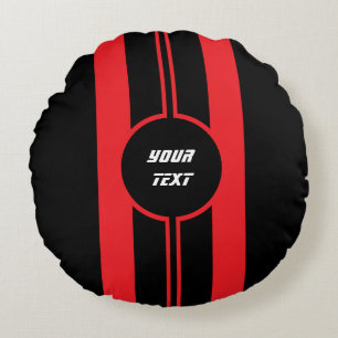 Racing Red Double Stripes Sports Custom Round Pillow