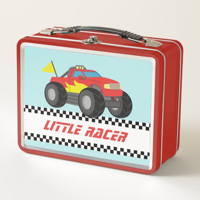 Racing Red Monster Truck Boys Personalized Metal Lunch Box (Front)