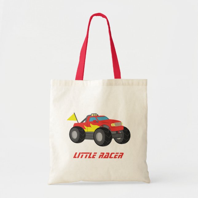 Racing Red Monster Truck Boys Personalized Tote Bag (Front)