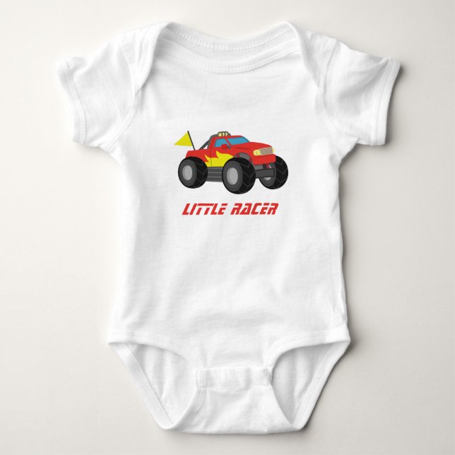 Racing Red Monster Truck, for Baby Boys Baby Bodysuit (Front)