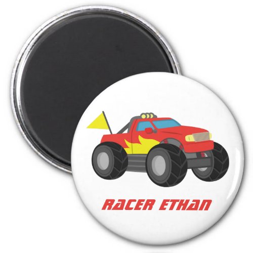 Racing Red Monster Truck Personalized Magnet