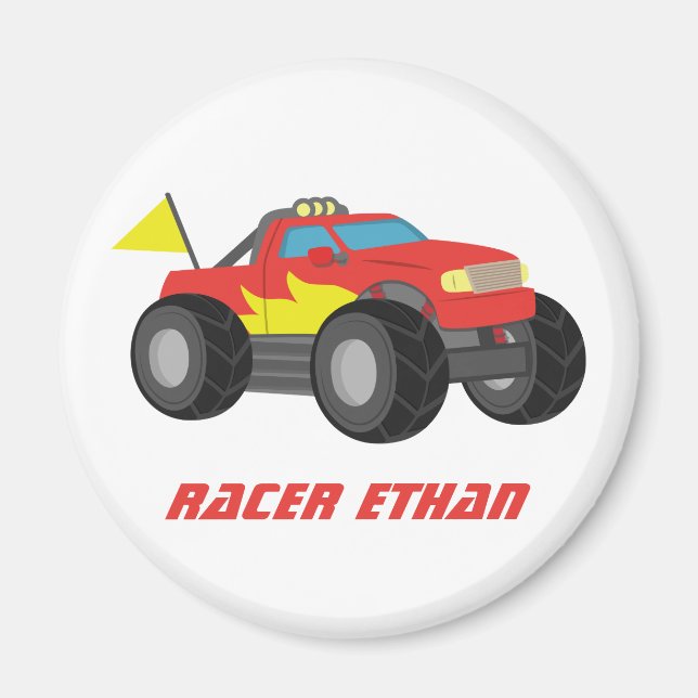 Racing Red Monster Truck Personalized Magnet (Front)