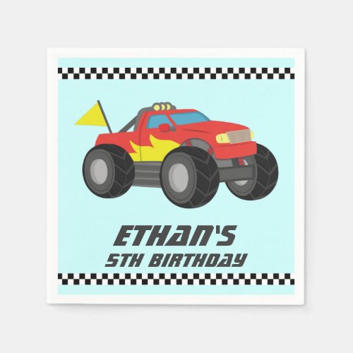 Racing Red Monster Truck Theme Boy Birthday Party Paper Napkins