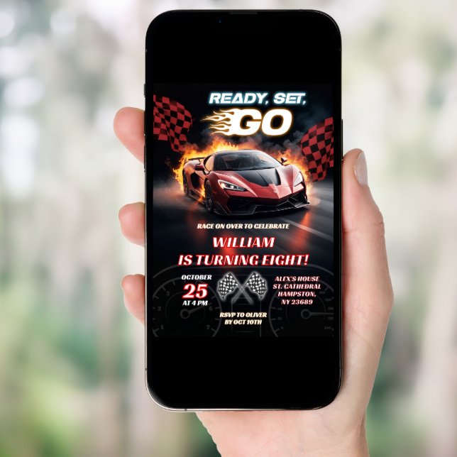 Racing Red Sport Car Birthday Boy Invitation (Front Digital)