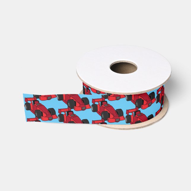 Racing Red Sports Cars Racetrack Sports Patterned Grosgrain Ribbon (Spool)