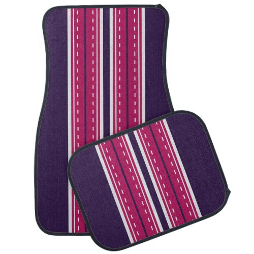 Racing Red Violet Stripes Car Floor Mats Set