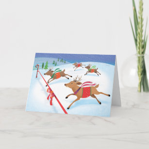 Racing reindeer Christmas Card