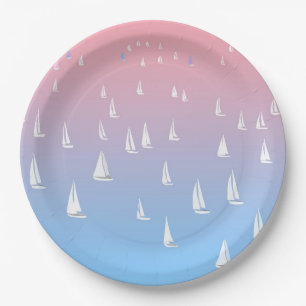 Racing sailboats in the open sea   paper plates