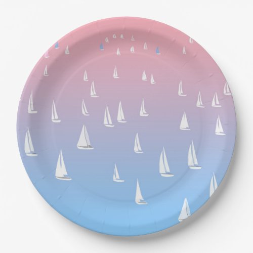 Racing sailboats in the open sea   paper plates