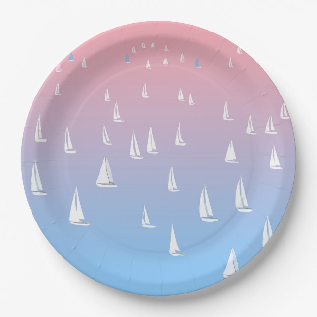 Racing sailboats in the open sea   paper plates (Front)
