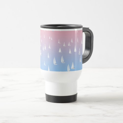 Racing sailboats in the open sea    travel mug