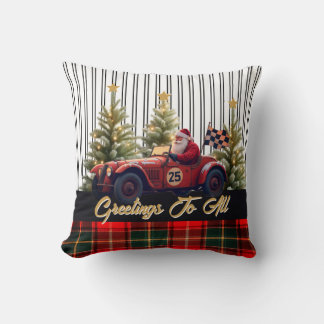 Racing Santa Claus Throw Pillow