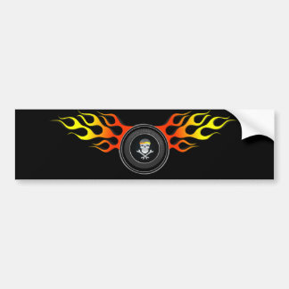 Racing Skull in Flaming Wheel Bumper Sticker