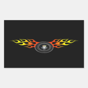 Racing Skull in Flaming Wheel Rectangular Sticker
