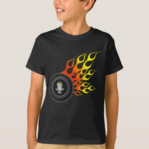 Racing Skull Wheel Flames T_Shirt
