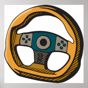 Racing Steering Wheel Controller Gamer Poster