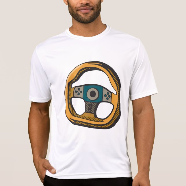Racing Steering Wheel Controller Gamer T-Shirt (Front)