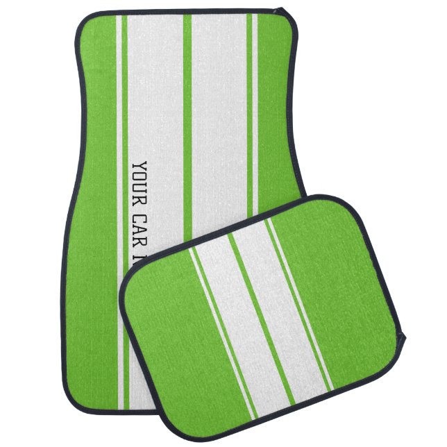 Racing Stripe Plate Frame - Lime Green Car Floor Mat (Set)