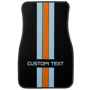 Racing Stripes Blue Orange Gulf Mats - custom text