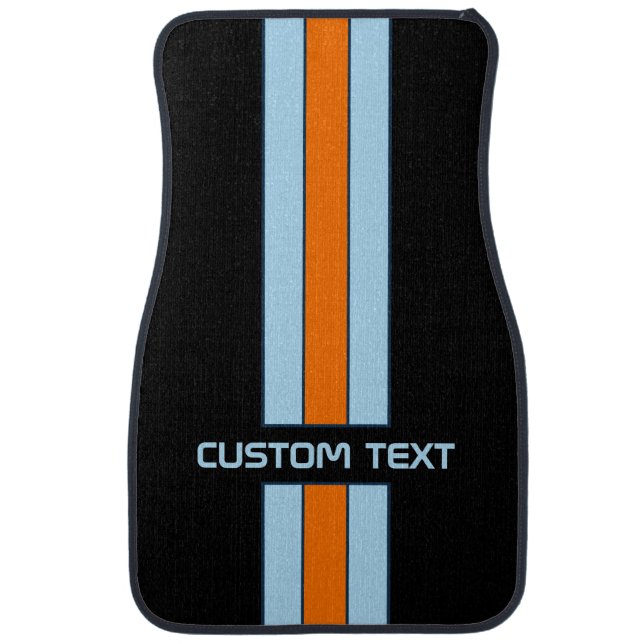 Racing Stripes Blue Orange Gulf Mats - custom text (Front)