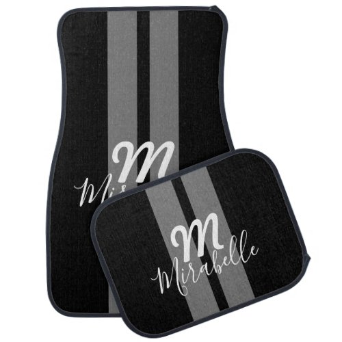 Racing Stripes Girly Monogrammed Car Floor Mat