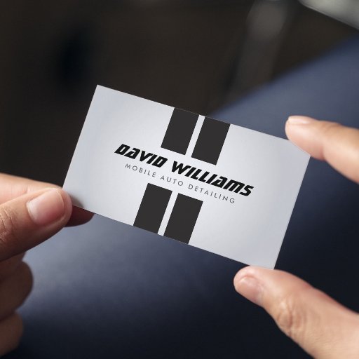 Customizable RACING STRIPES GRAY/BLACK Auto Detailing, Repair Business Card Template
